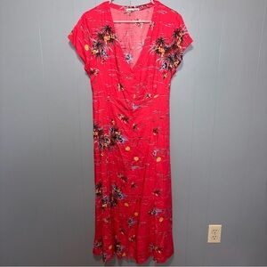 Reformation Denise Button Down Coral Red Fiji Tropical Midi Dress XL